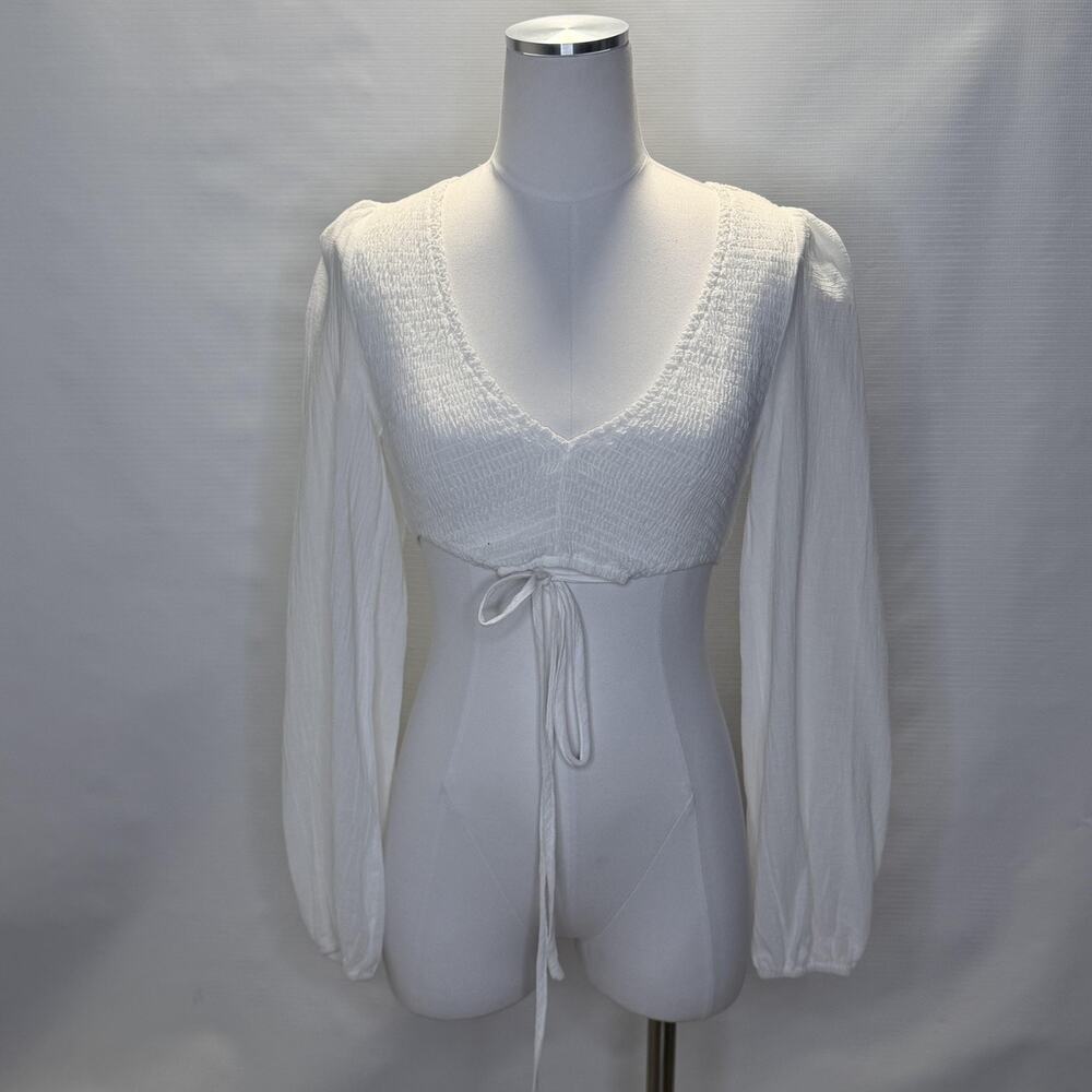 Le Lis Shirt Womens Small White Smocked Crop Top Long Sleeve 100% Cotton